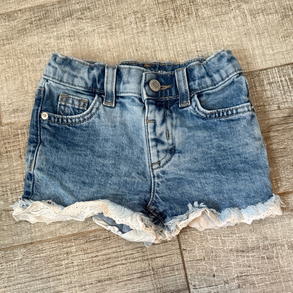 Cat & Jack Blue Denim Shorts with Lace Trim